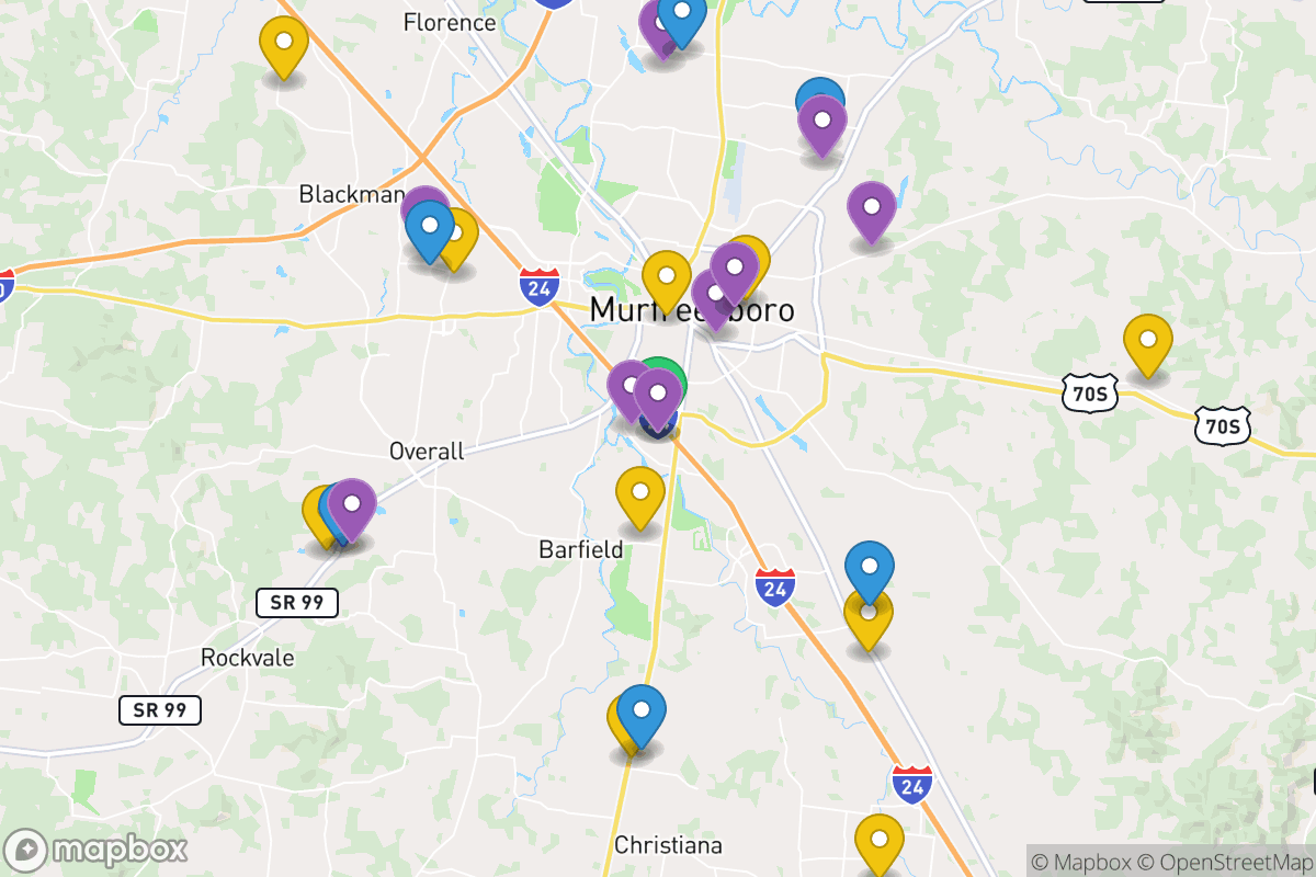 Map of Rutherford County